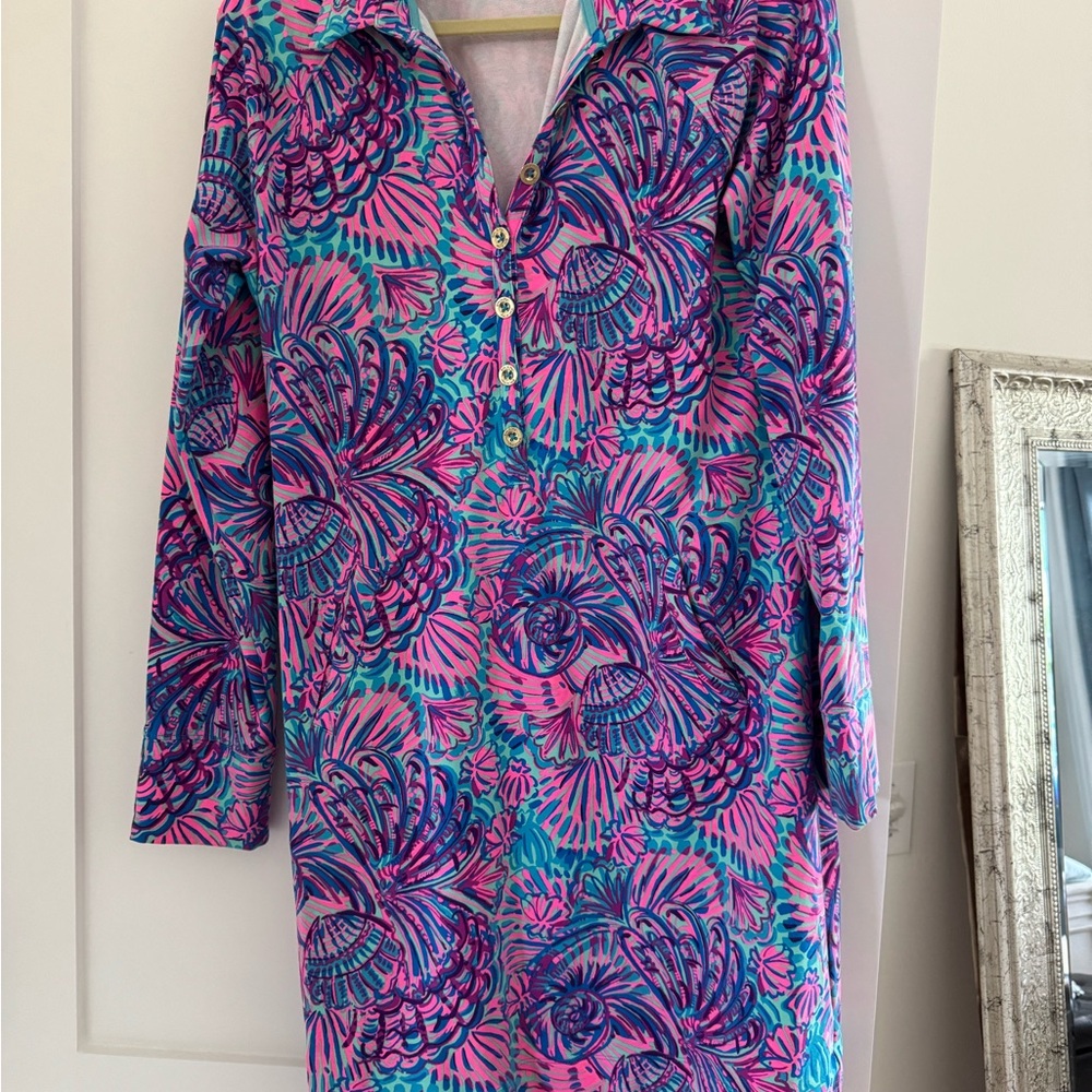 Lilly Pulitzer Pink and Blue Polo Collar Sheath Dress